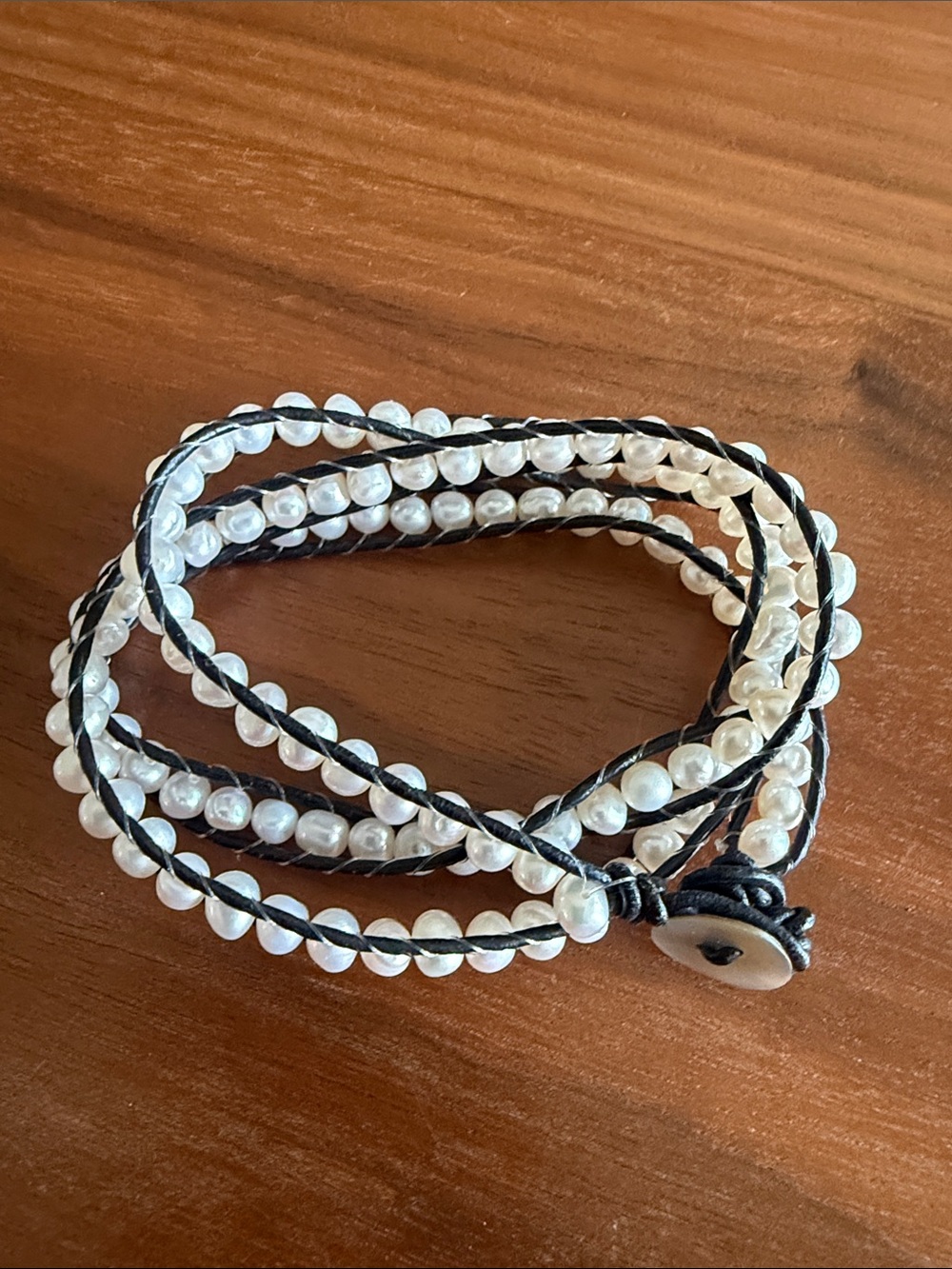 Pearl Wrap Bracelet with Dark Brown Cord